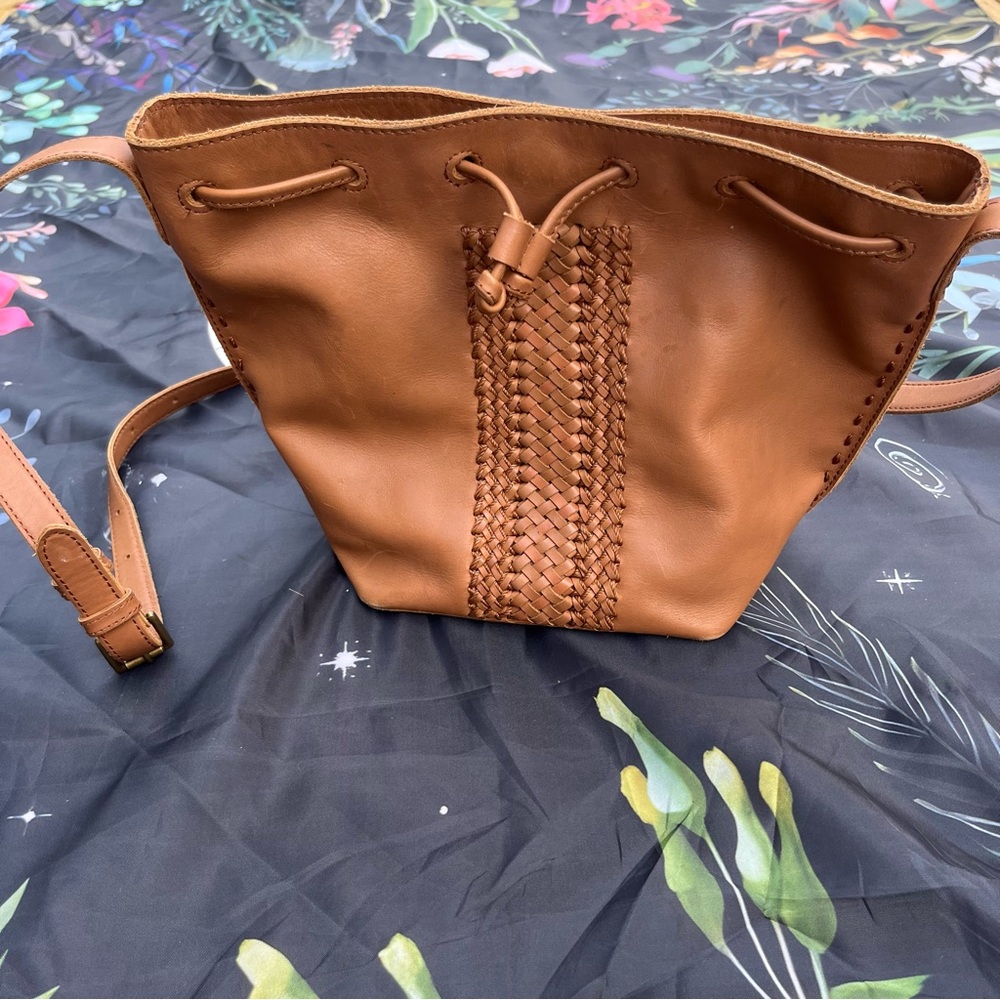 The Sak MSRP $159 Ivy Crochet Leather Bucket Bag in Tobacco Vachetta Purse - Picture 3 of 16